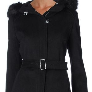 Calvin Klein Zip Front Walker Belted Hooded Coat